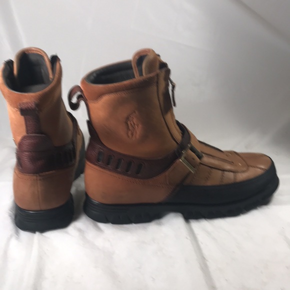 Polo Ralph Lauren Men Kilnwick Brown Leather Double Zip Moto Gorpcore Ankle Boot - Picture 5 of 10